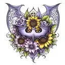 batman symbol purple sunflowers inside tattoo design idea