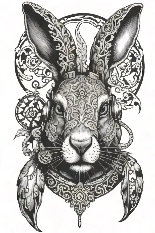 hare's head in a respirator tattoo design idea
