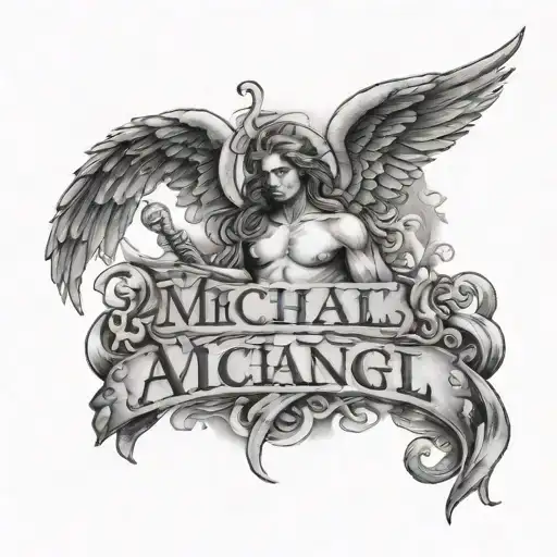 Arch Angel Michael Amor Fati written inside tattoo design idea
