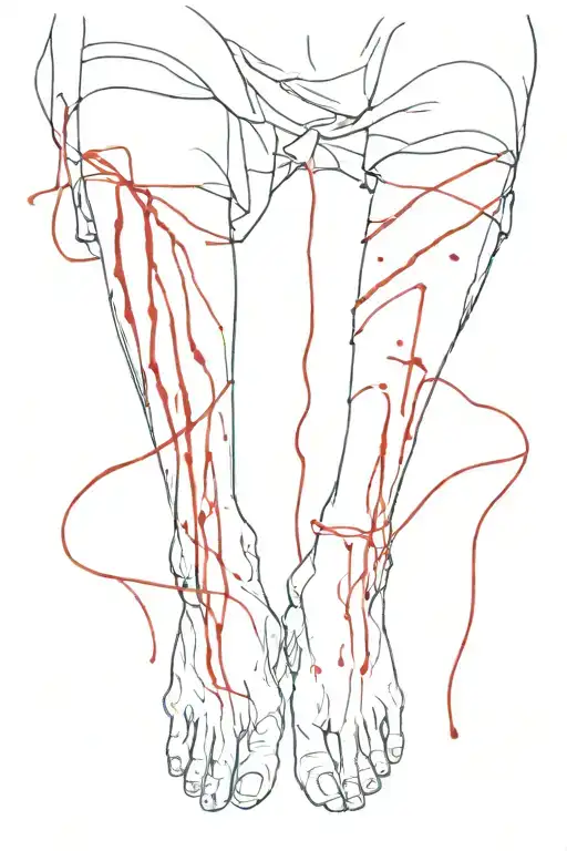 The man's hands are tied. Red blood dripping from the whip marks all over his body falls from his toes. tattoo design idea