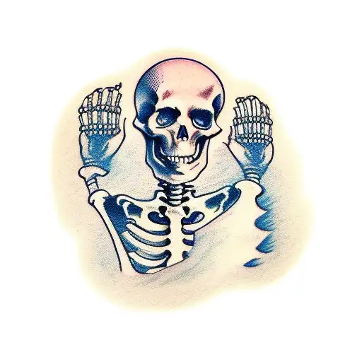 classic tattoo with skeleton hands typing on keyboard  tattoo design idea