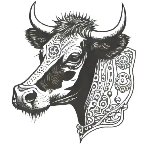 cow head with spiked collar  tattoo design idea