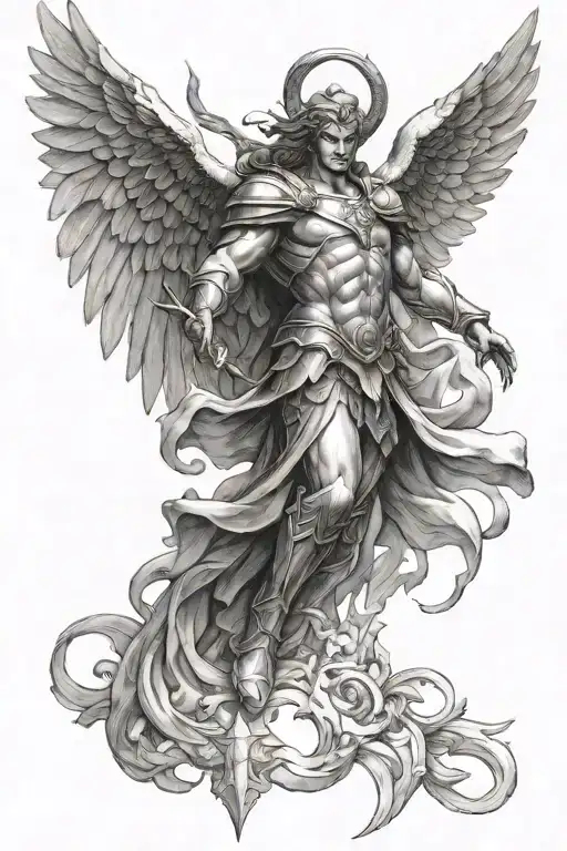 archangel Michael defeating devil tattoo design idea