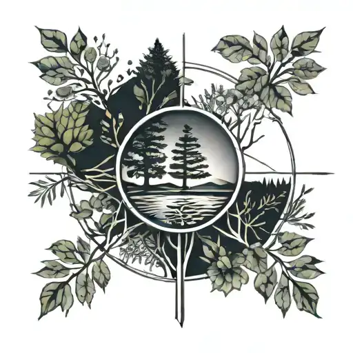 circular tattoo nature elements like trees tattoo design idea