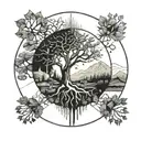 circular tattoo nature elements like trees tattoo design idea