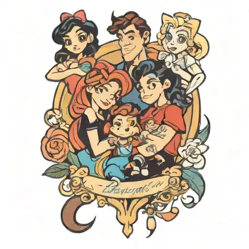 Disney,daughter,video game, family posing tattoo design idea