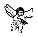 greek baby angel holding a gun tattoo design idea