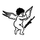 greek baby angel holding a gun tattoo design idea