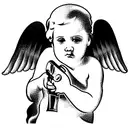 greek baby angel holding a gun tattoo design idea