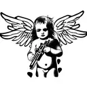 greek baby angel holding a gun tattoo design idea
