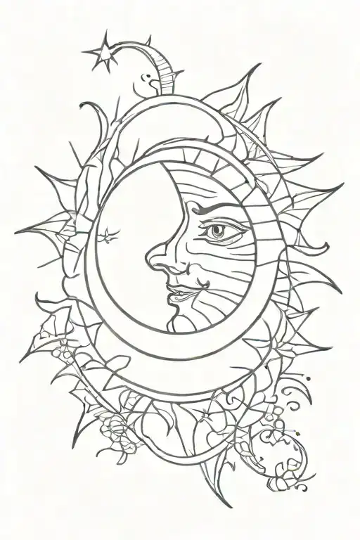 sun in front of the moon surrounded with "don't go gentle into that good night" tattoo design idea