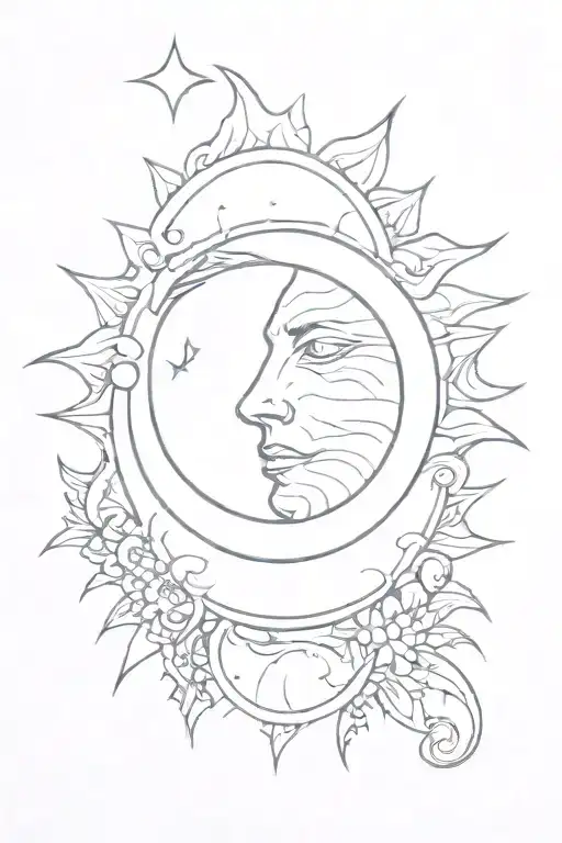strong sun in front of the moon surrounded with "don't go gentle into that good night" tattoo design idea