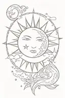 sun in front of the moon surrounded with "don't go gentle into that good night" tattoo design idea