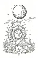 sun in front of the moon surrounded with "don't go gentle into that good night" tattoo design idea