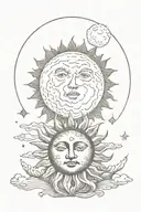 sun in front of the moon surrounded with "don't go gentle into that good night" tattoo design idea