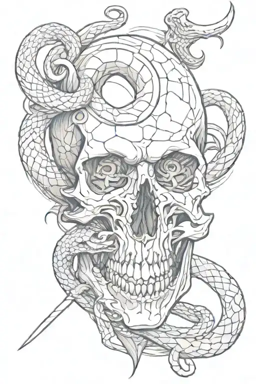 knife skull and snake tattoo design idea
