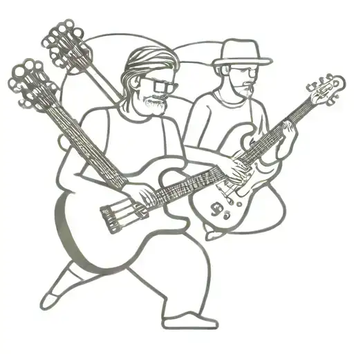 bass guitar and guitar and drummer tattoo design idea