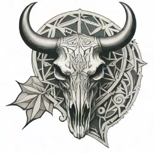 bull skull half geometric half stencil tattoo design idea