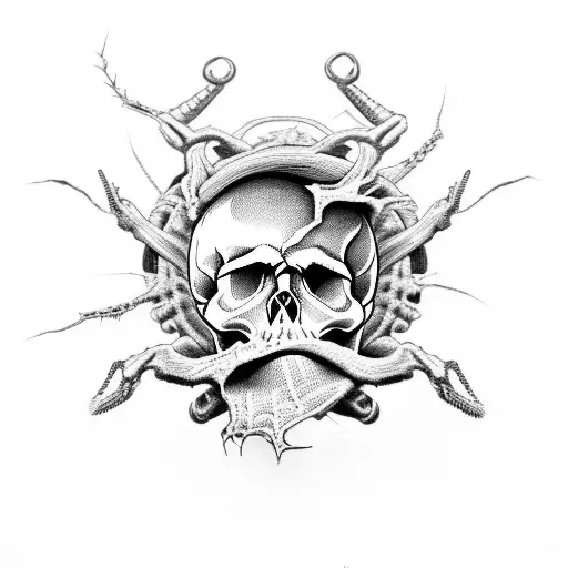 skull and spider tattoo design idea