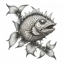An angler fish with a weed leaf pattern tattoo design idea