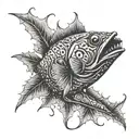 An angler fish with a weed leaf pattern tattoo design idea