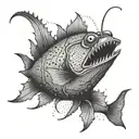 An angler fish with a weed leaf pattern tattoo design idea