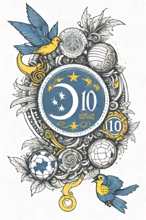 Halve moon with a canary on top of it wearing a fenerbahce kit with number 10 and alex name, make the kit more obvious  tattoo design idea