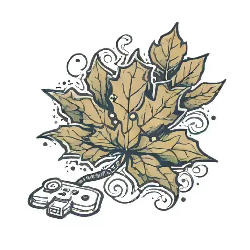 A pixel art tattoo of a maple leaf symbolizing the client's love for Maplestory, with a retro gaming controller intertwined with vines and leaves tattoo design idea
