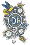 Halve moon with a canary on top of it wearing a fenerbahce kit with number 10 and alex name tattoo design idea