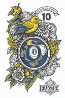 Halve moon with a canary on top of it wearing a fenerbahce kit with number 10 and alex name tattoo design idea