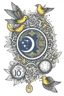 Halve moon with a canary on top of it wearing a fenerbahce kit with number 10 and alex name, make the kit more obvious  tattoo design idea