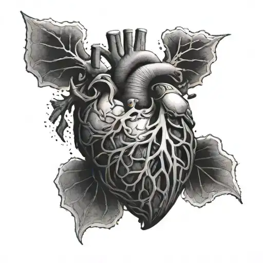 A rib cage with a hidden anatomically correct heart inside tattoo design idea