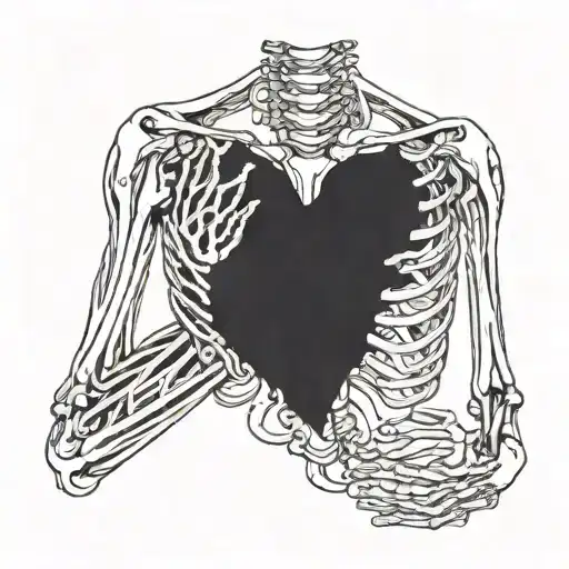 A skeleton with a broken rib cage revealing a glowing heart tattoo design idea