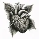 A rib cage with a hidden anatomically correct heart inside tattoo design idea