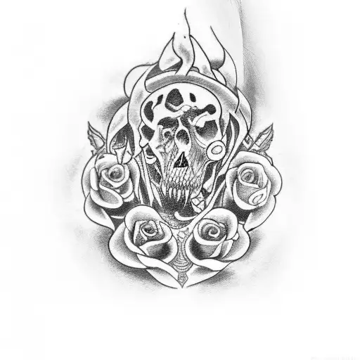 A tattoo representing the seven deadly sins (sete pecados capitais) in a black-grey style tattoo design idea