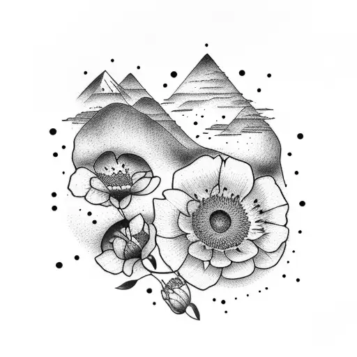 California hills with superbloom tattoo design idea