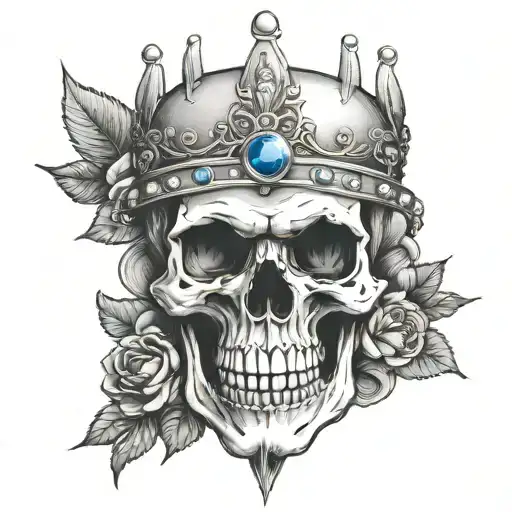 skull with gemstone crown  and dagger tattoo design idea