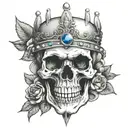 skull with gemstone crown  and dagger tattoo design idea