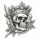 skull with gemstone crown  and dagger tattoo design idea