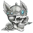 skull with gemstone crown  and dagger tattoo design idea