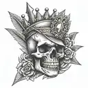 skull with gemstone crown  and dagger tattoo design idea