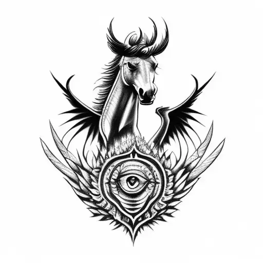 horse dragon owl crow family pain strength tattoo design idea