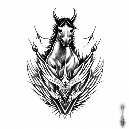 horse dragon owl crow family pain strength tattoo design idea