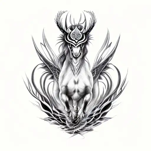 horse dragon owl crow family pain strength tattoo design idea