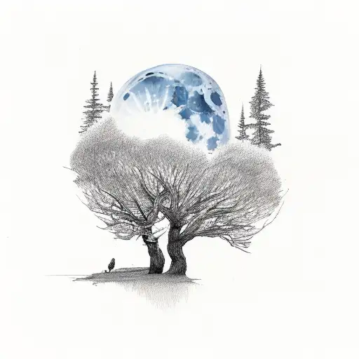 trees red wring "only the strong survive" full moon  tattoo design idea