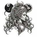 moon phases fade into medusa head spine tattoo design idea