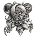 moon phases fade into medusa head spine tattoo design idea
