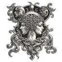 moon phases fade into medusa head spine tattoo design idea