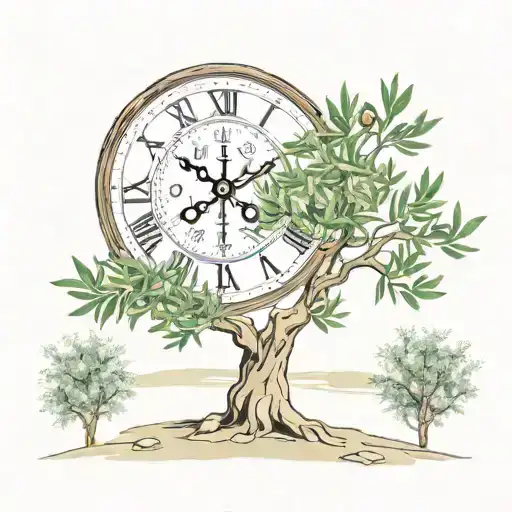 Olive tree, clock tattoo design idea