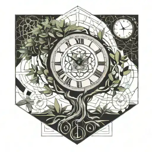 Olive tree, clock, space tattoo design idea